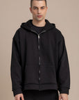 Black Zip Up Distressed Hoodie