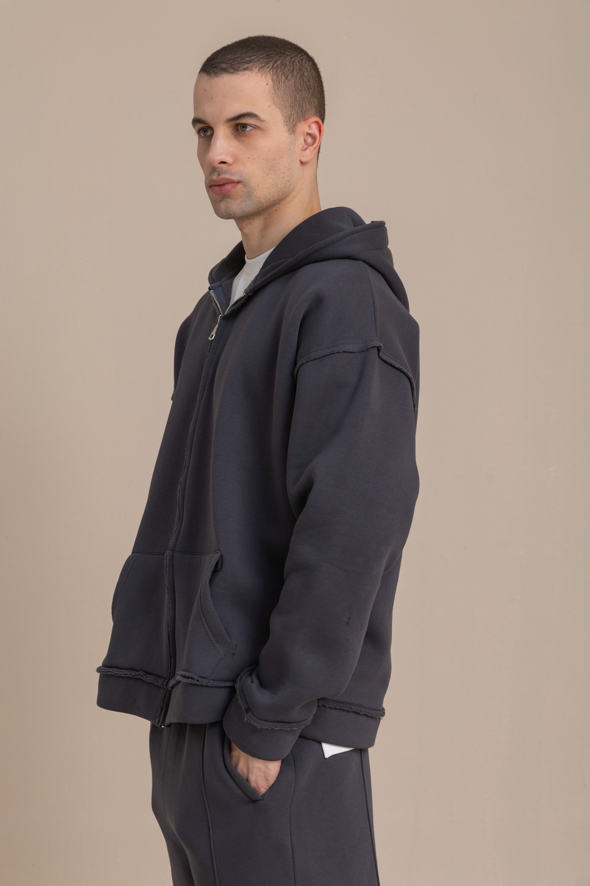 Charcoal Zip Up Distressed Hoodie – Kai Collections