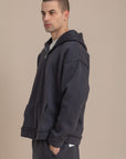 Charcoal Zip Up Distressed Hoodie