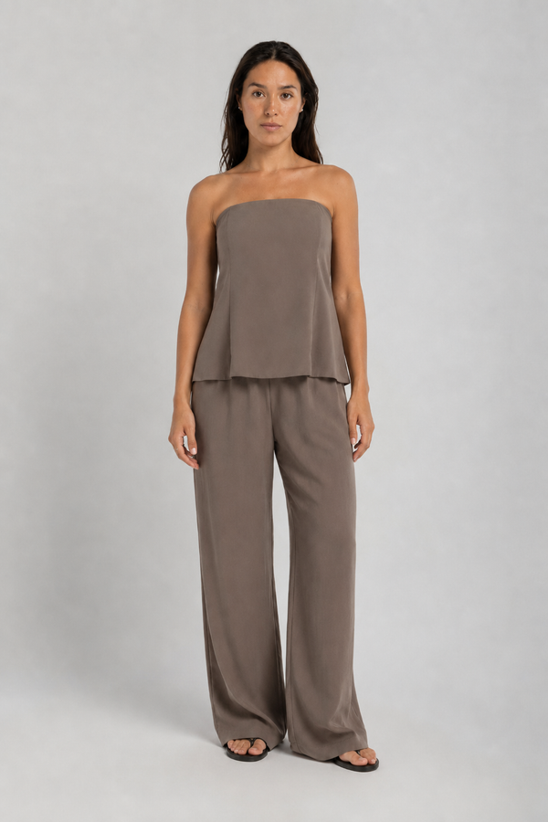 Women Taupe Strapless Tencel Top
