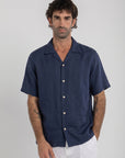 Navy Cuban Linen Shirt