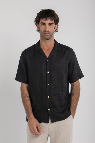 Black Cuban Linen Shirt