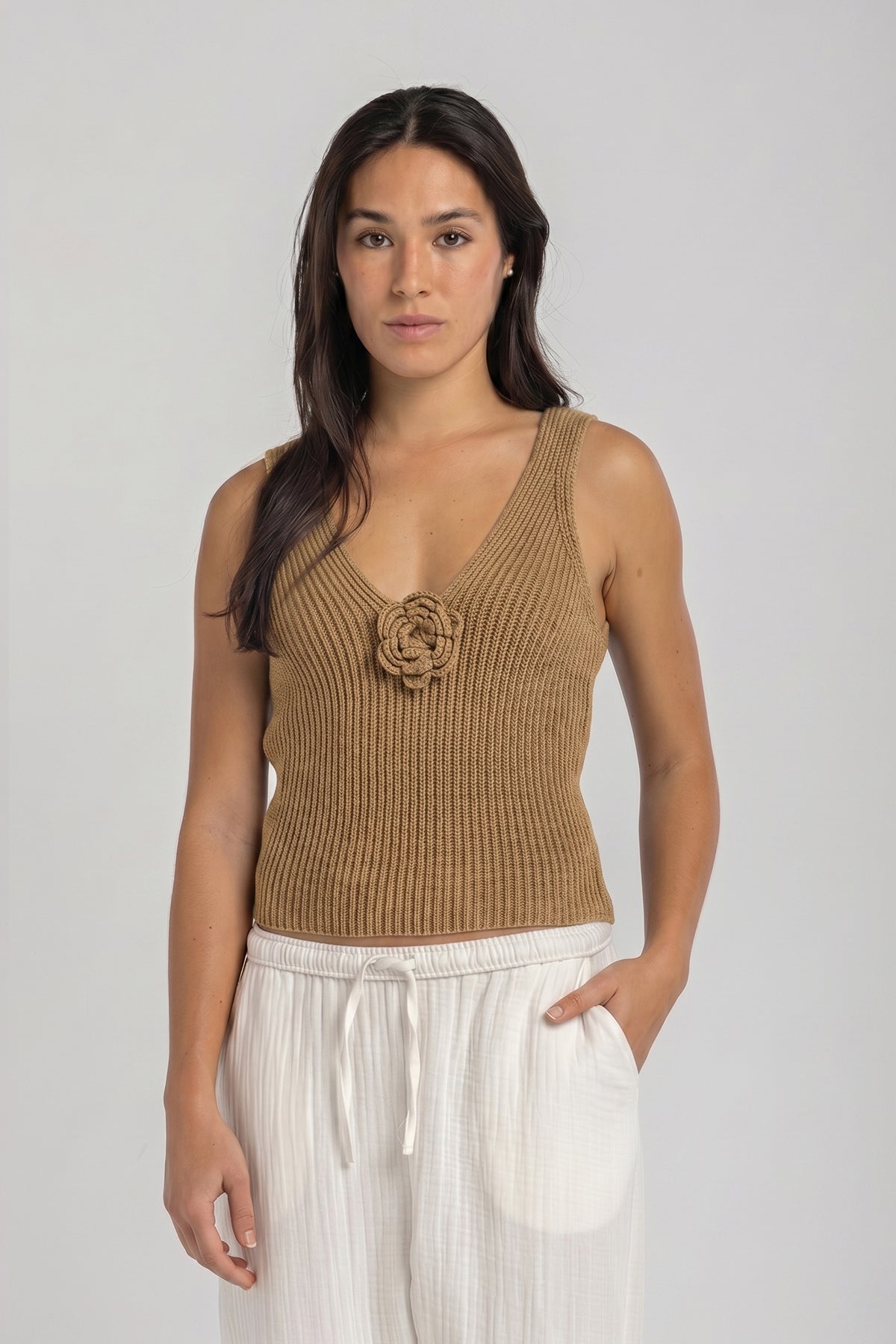 Sand Knit Flower Top