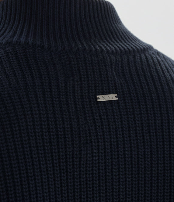 Navy Knitted Double Zip Sweater