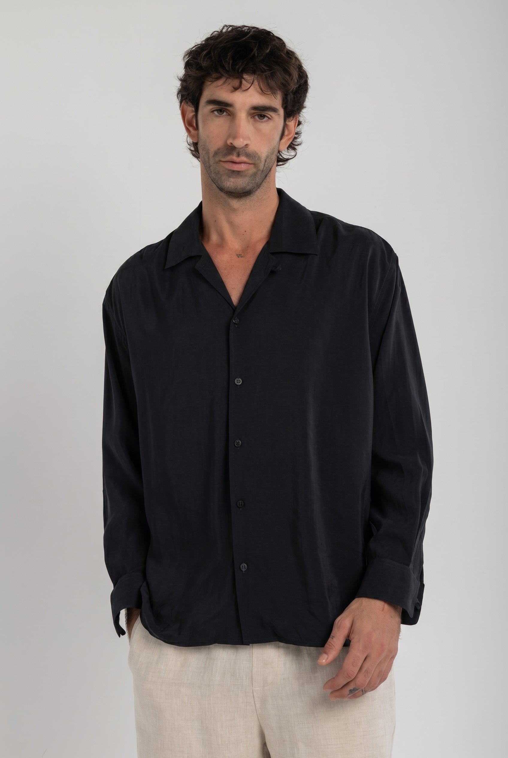 Black Tencel Long Sleeve Shirt