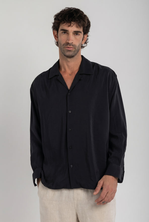 Black Tencel Long Sleeve Shirt