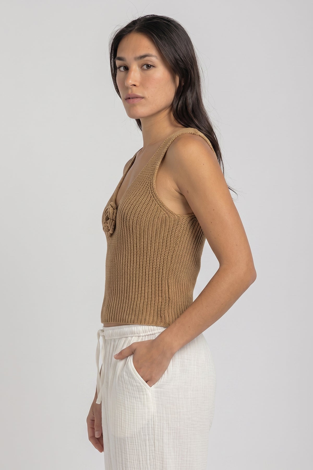 Sand Knit Flower Top