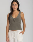 Women's Olive Knit Flower Top