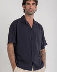 Navy Tencel Cuban Shirt