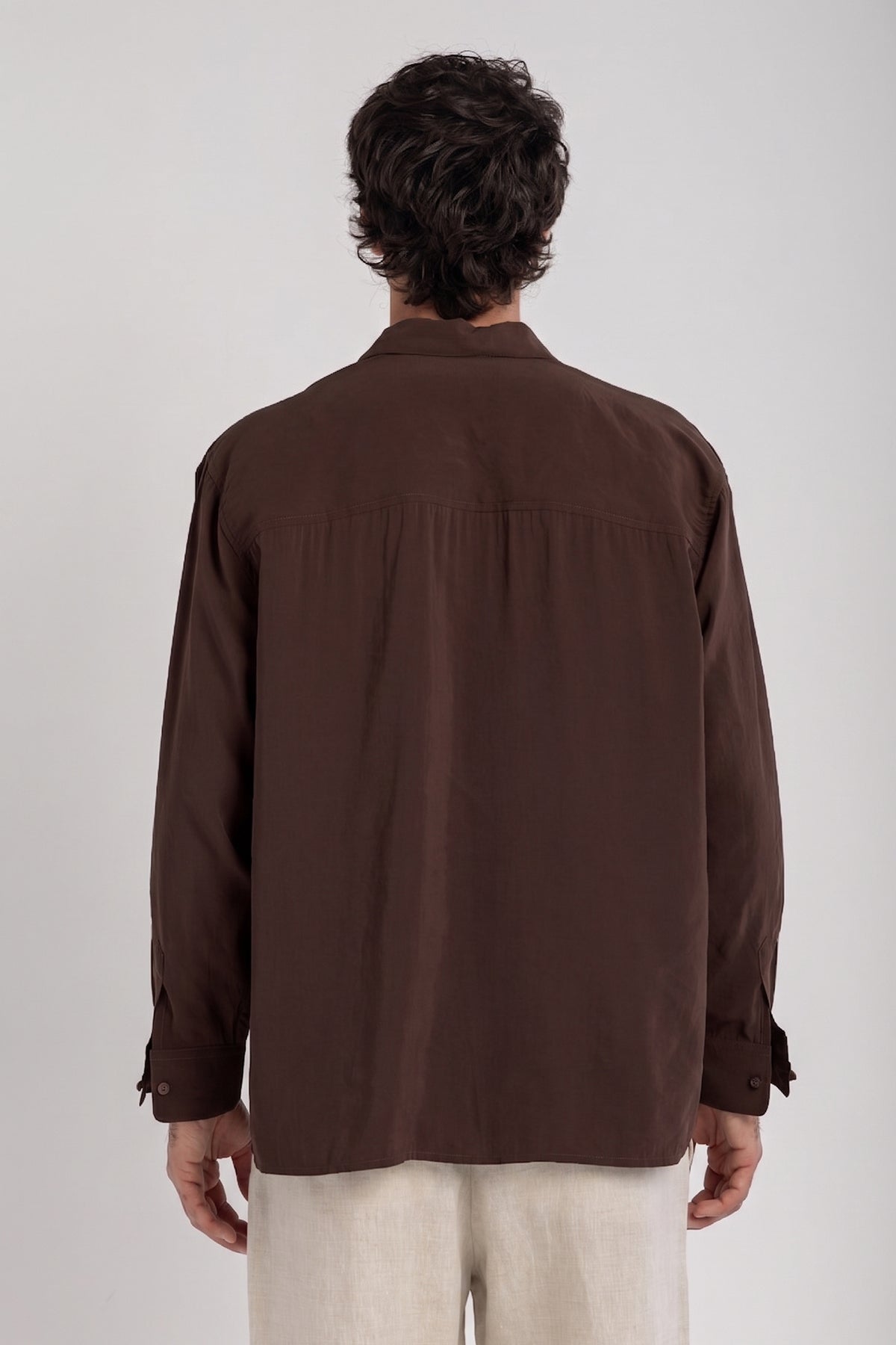 Brown Tencel Long Sleeve Shirt