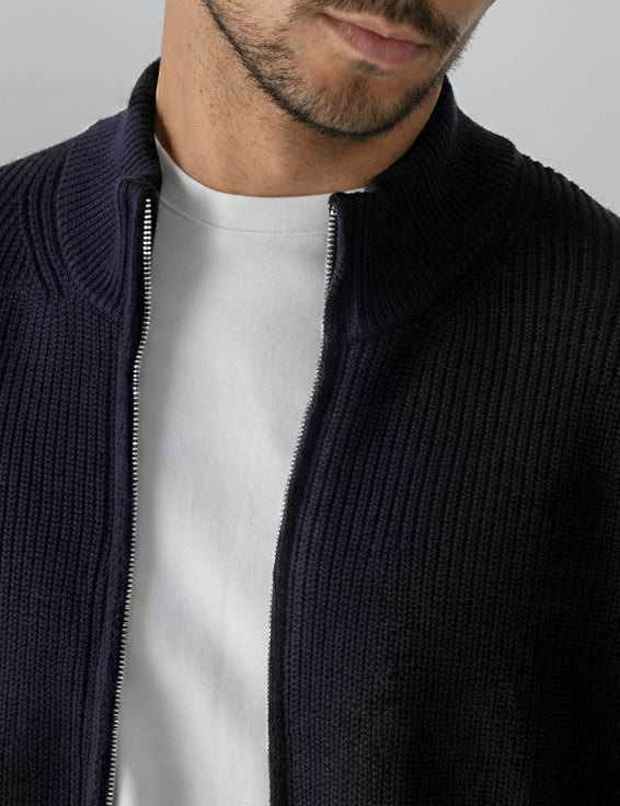 Navy Knitted Double Zip Sweater – Kai Collections