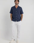 Navy Cuban Linen Shirt