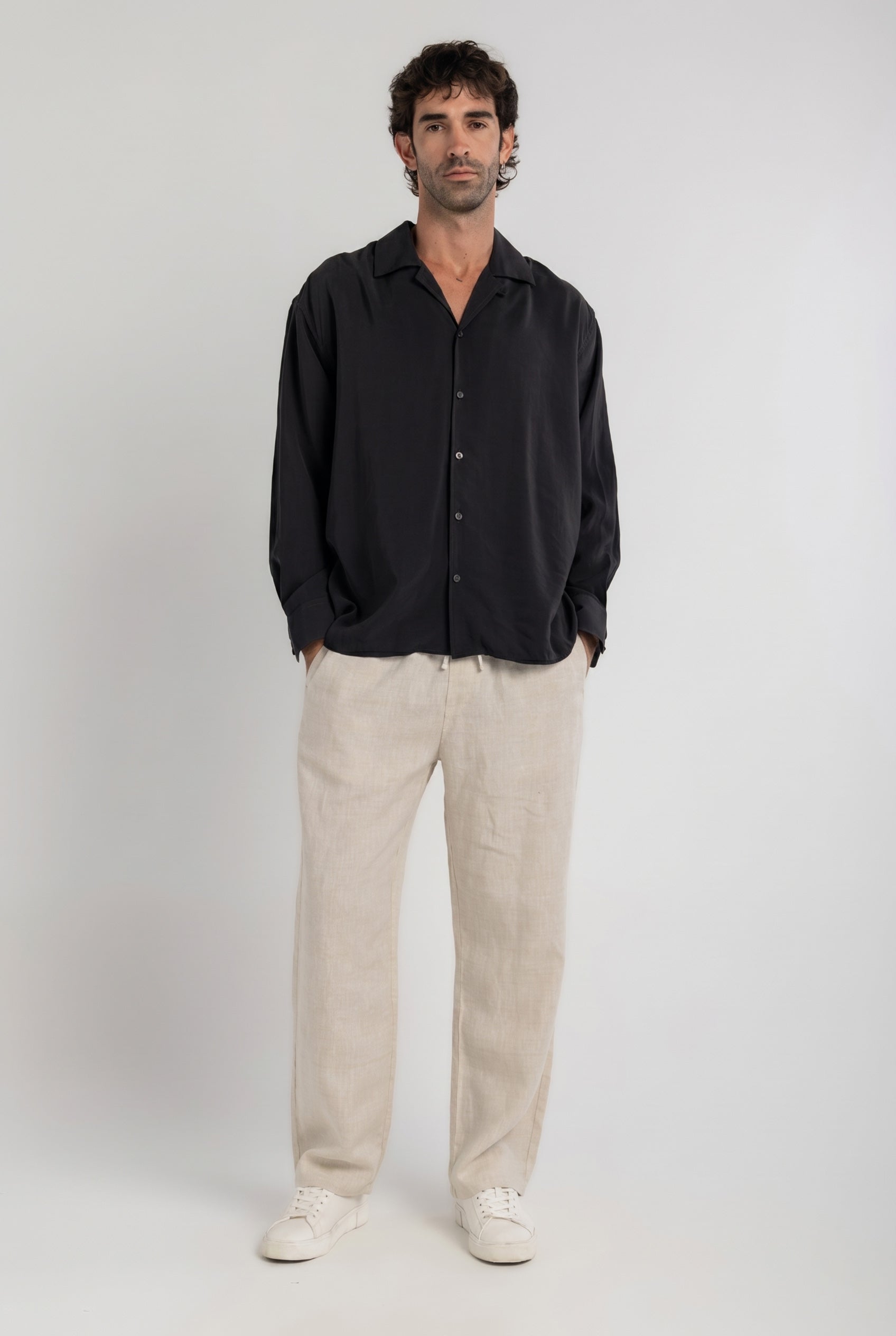 Black Tencel Long Sleeve Shirt