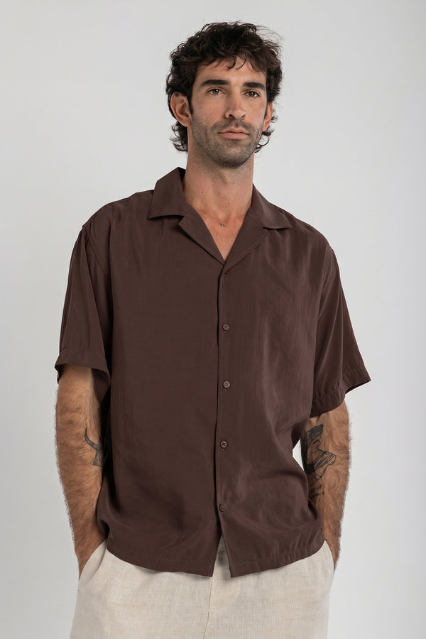 Brown Tencel Cuban Shirt