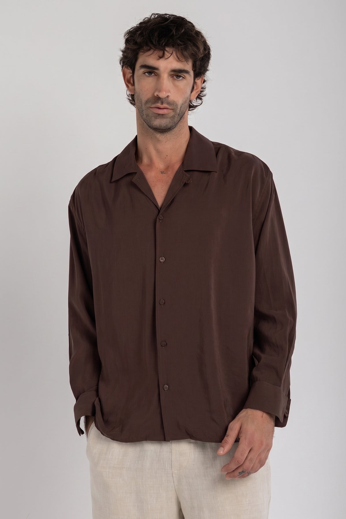 Brown Tencel Long Sleeve Shirt