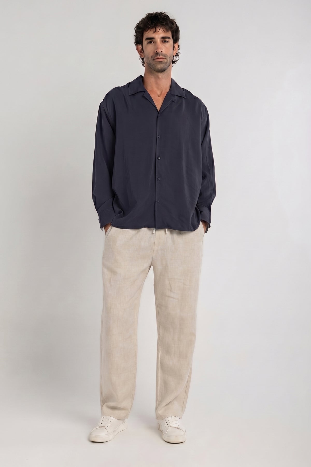 Navy Tencel Long Sleeve Shirt
