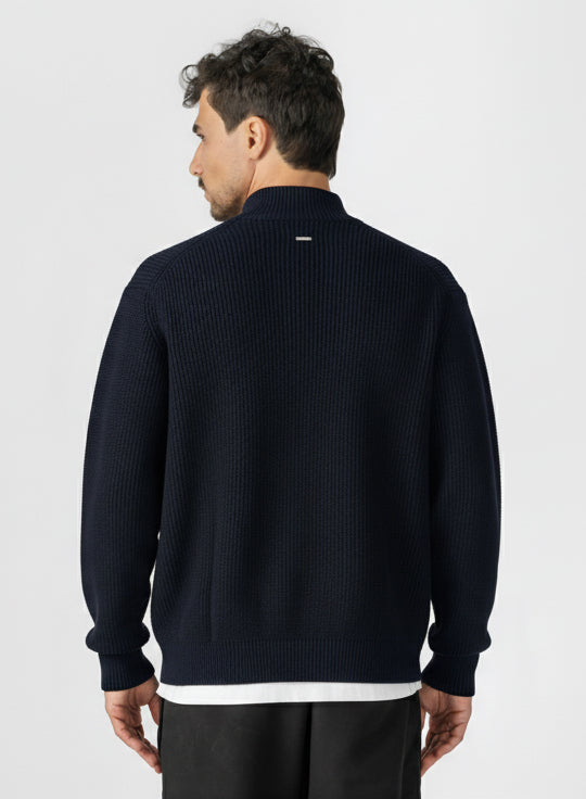 Navy Knitted Double Zip Sweater