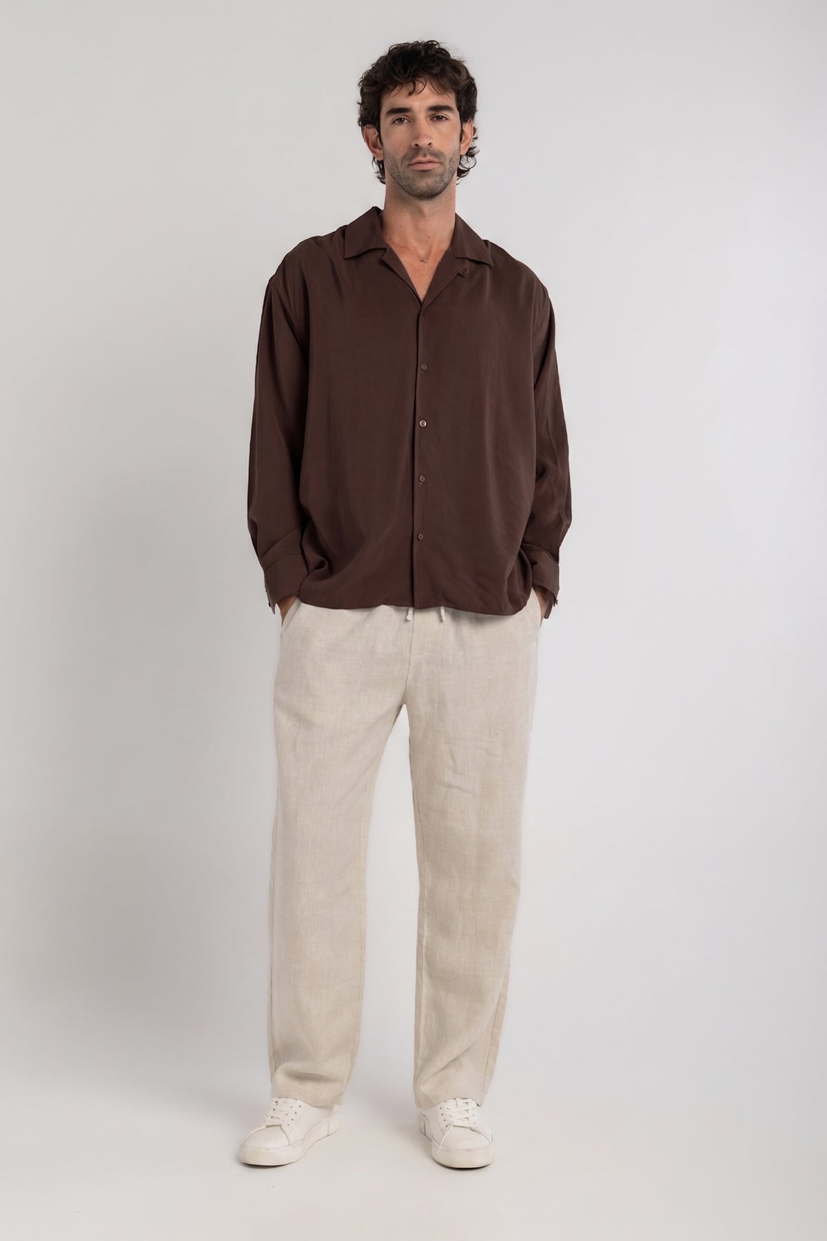 Brown Tencel Long Sleeve Shirt