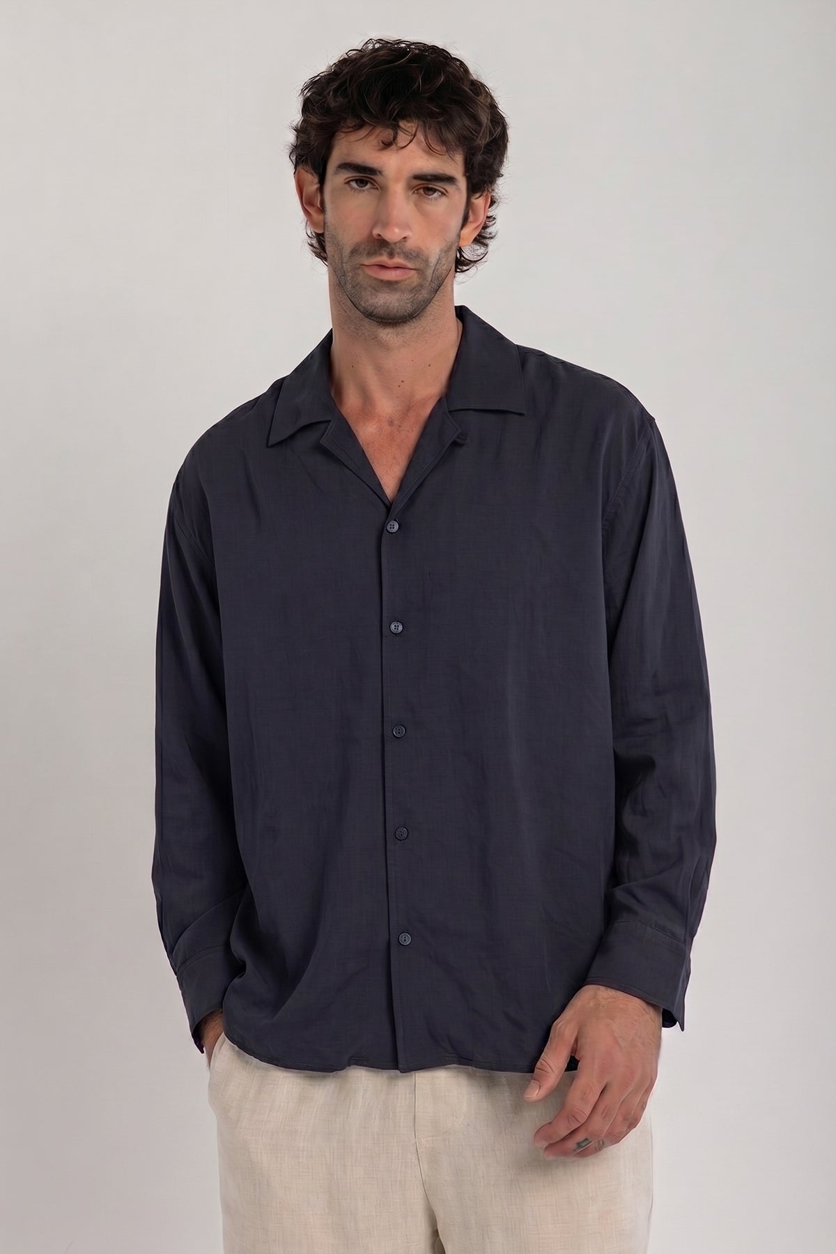 Navy Tencel Long Sleeve Shirt