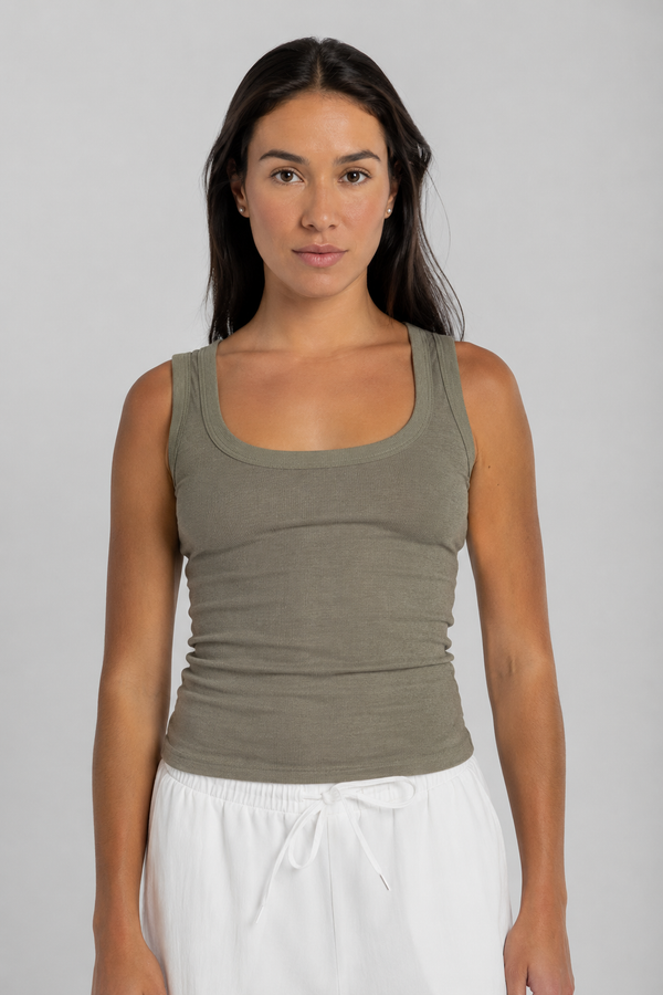 Women's Khaki Ribbed Tank Top