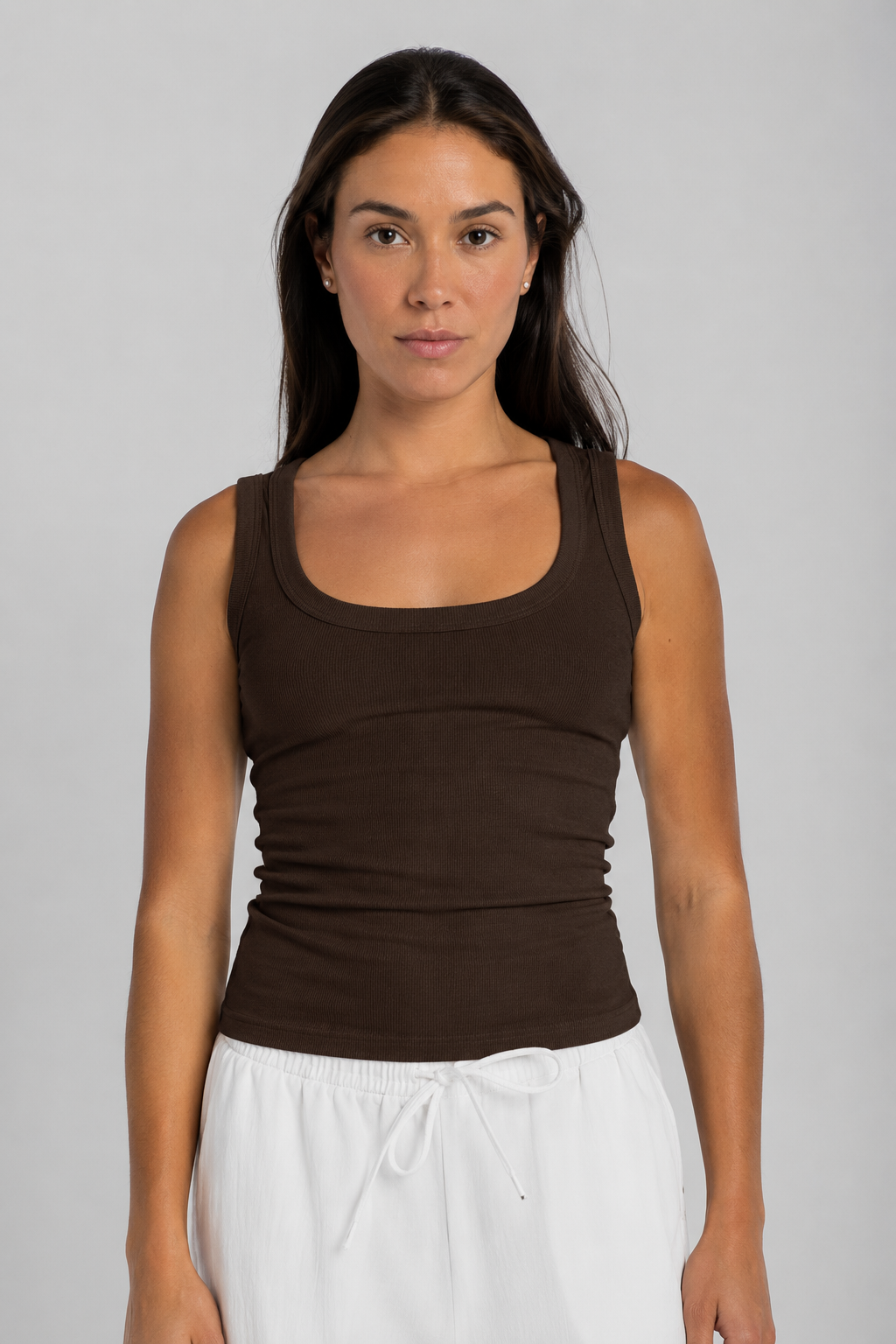 Women's Brown Ribbed Tank Top