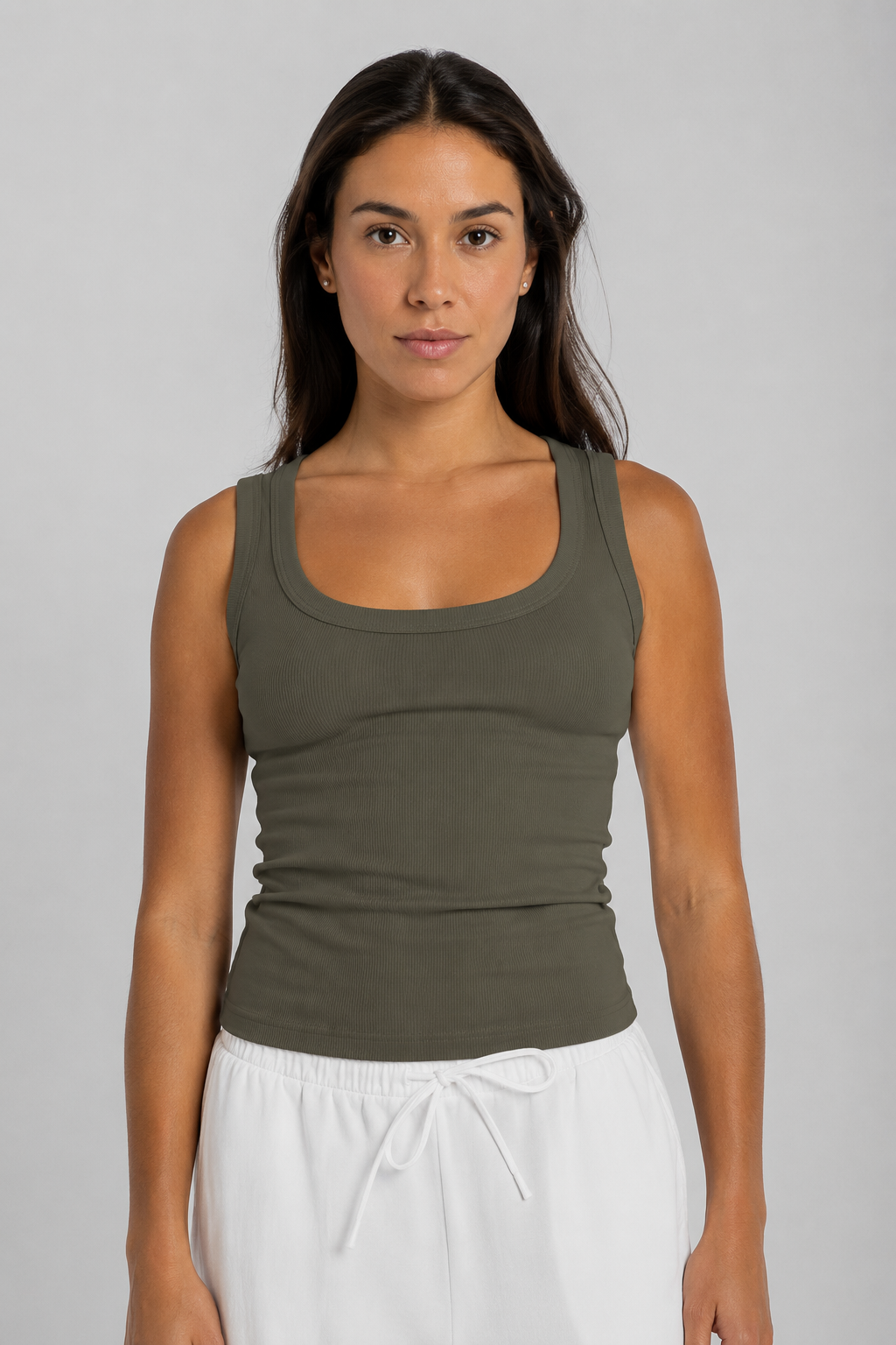 Women's Olive Ribbed Tank Top