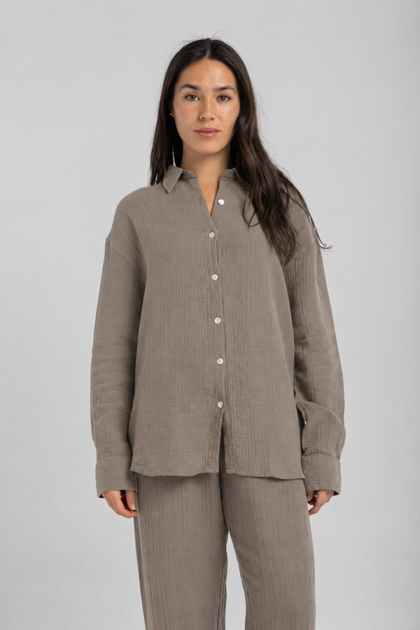 Women's Olive Linen Crinkle Shirt