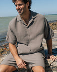 Olive Linen Crinkle Cuban Shirt