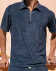 Navy Terry Towel Zip Polo