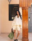 Women`s Baby Yellow Linen V-Neck Top