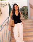 Women's Black Knit Flower Top
