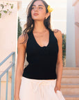 Women's Black Knit Flower Top