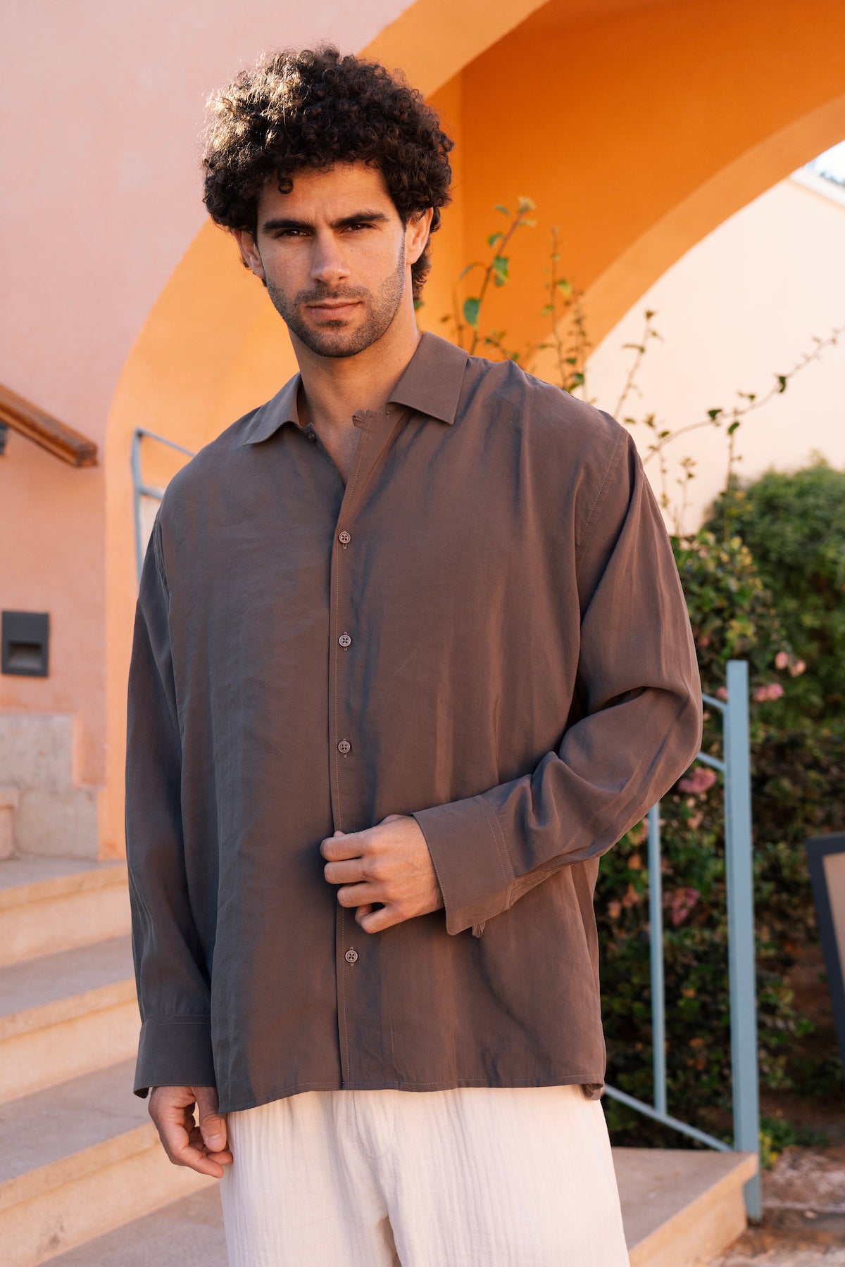 Taupe Tencel Long Sleeve Shirt