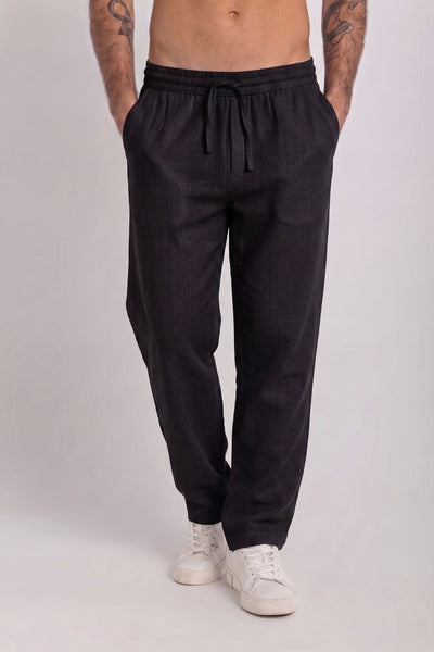 Black Cotton Slub Pants