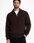 Mocha Knitted Quarter Zip Sweater