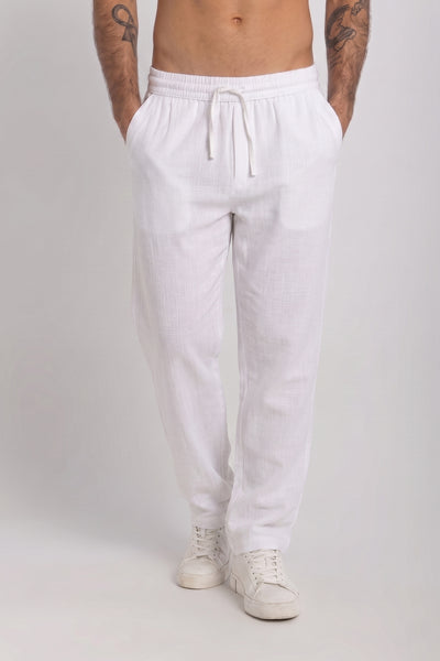White Cotton Slub Pants