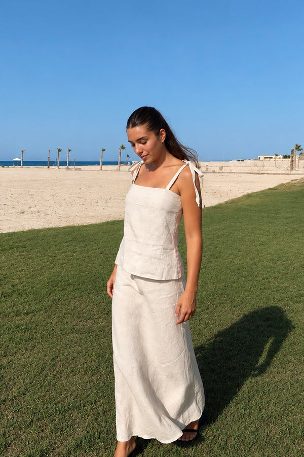 Women Beige linen skirt