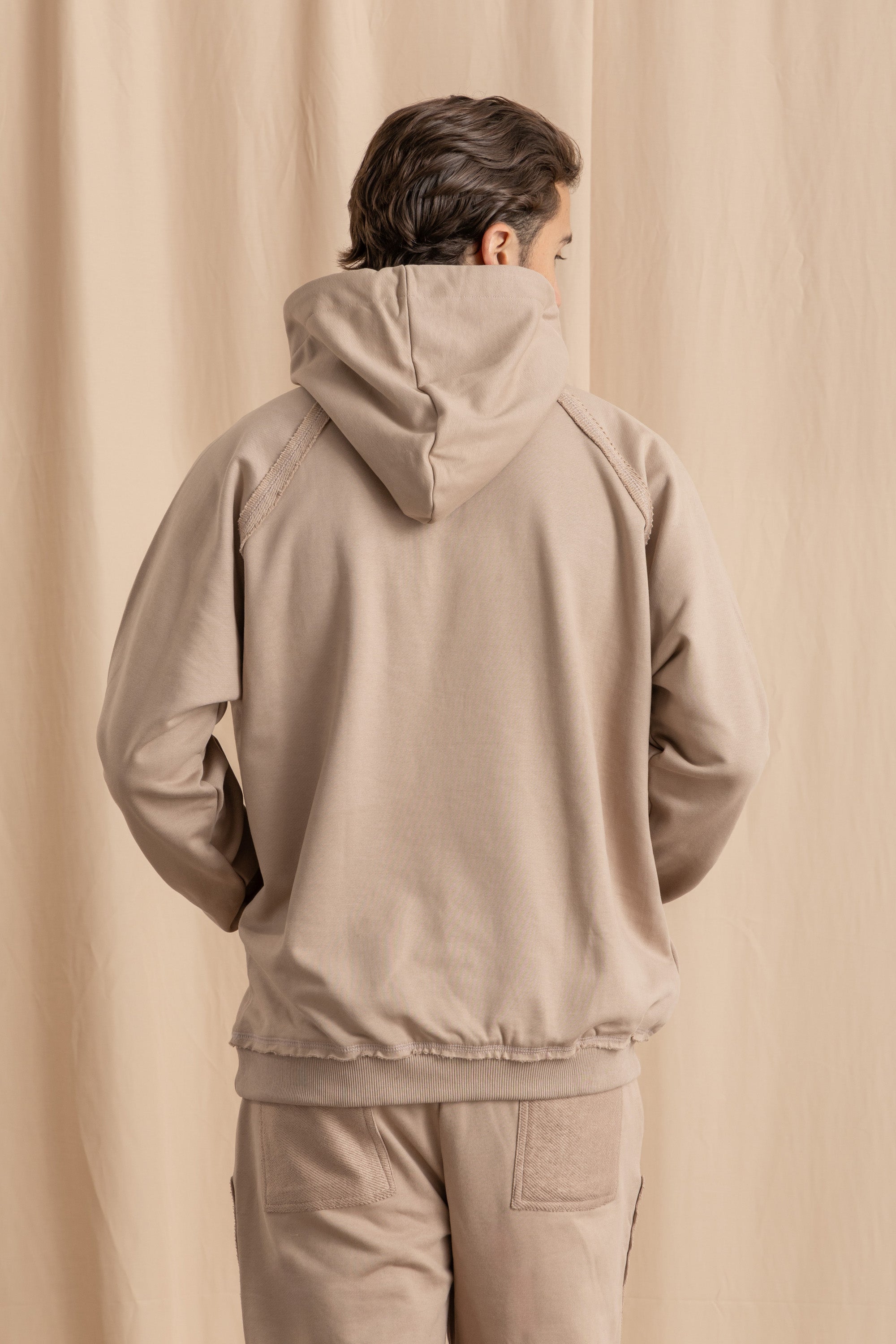 Unisex Beige Distressed Hoodie