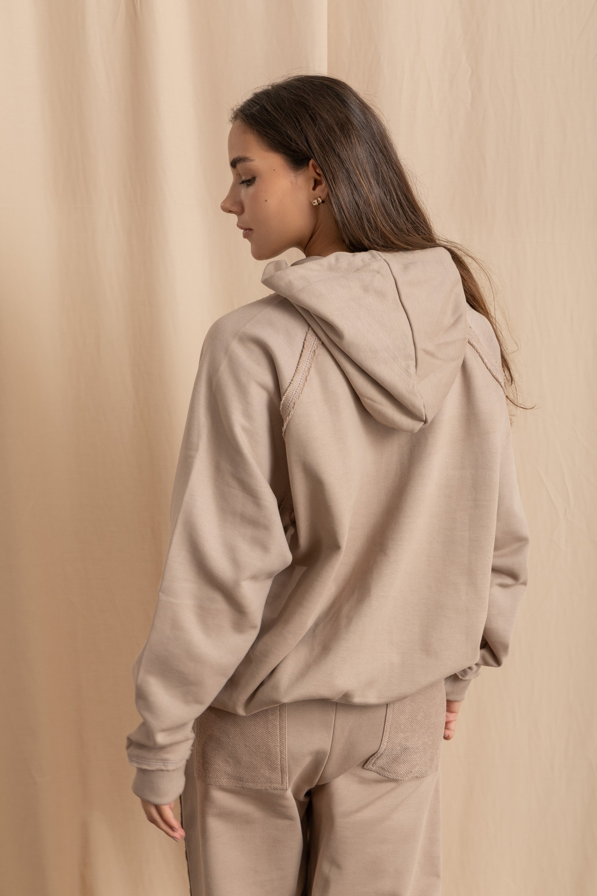 Unisex Beige Distressed Hoodie