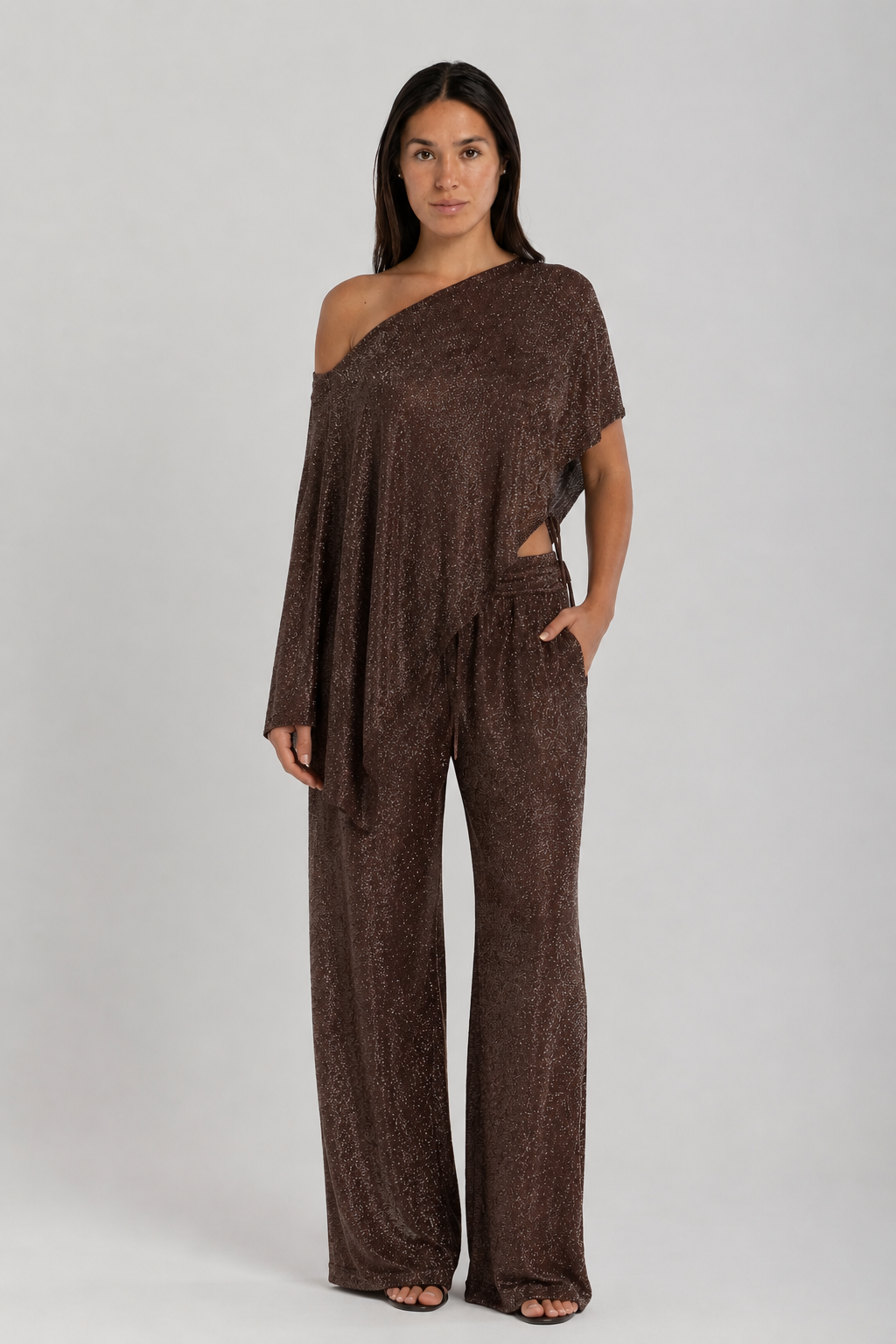 Women's Brown Sparkle Cape Top