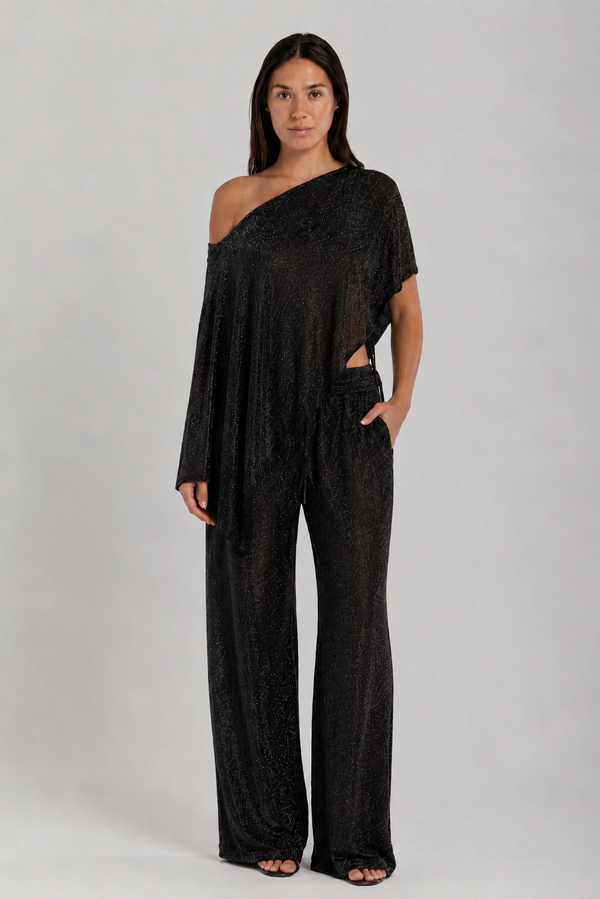 Women's Black Sparkle Cape Top