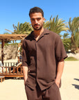 Brown Linen Crinkle Cuban Shirt