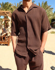 Dark Brown Linen Crinkle Pants