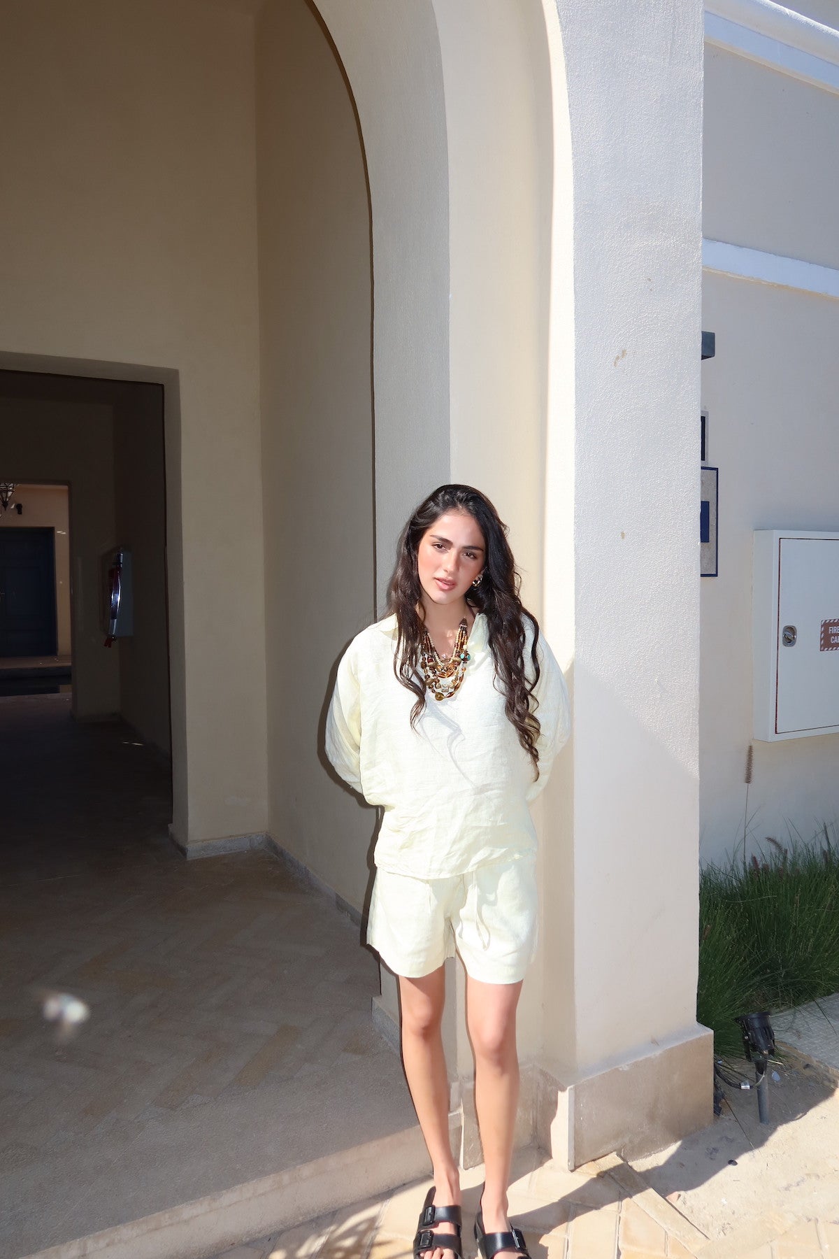 Women's Baby Yellow Linen Shorts
