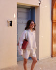 Women`s Beige Linen V-Neck Top