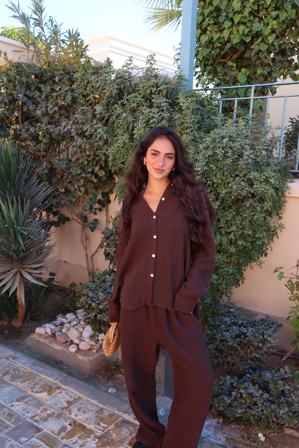 Women's Brown Linen Crinkle Shirt