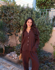Women's Brown Linen Crinkle Shirt
