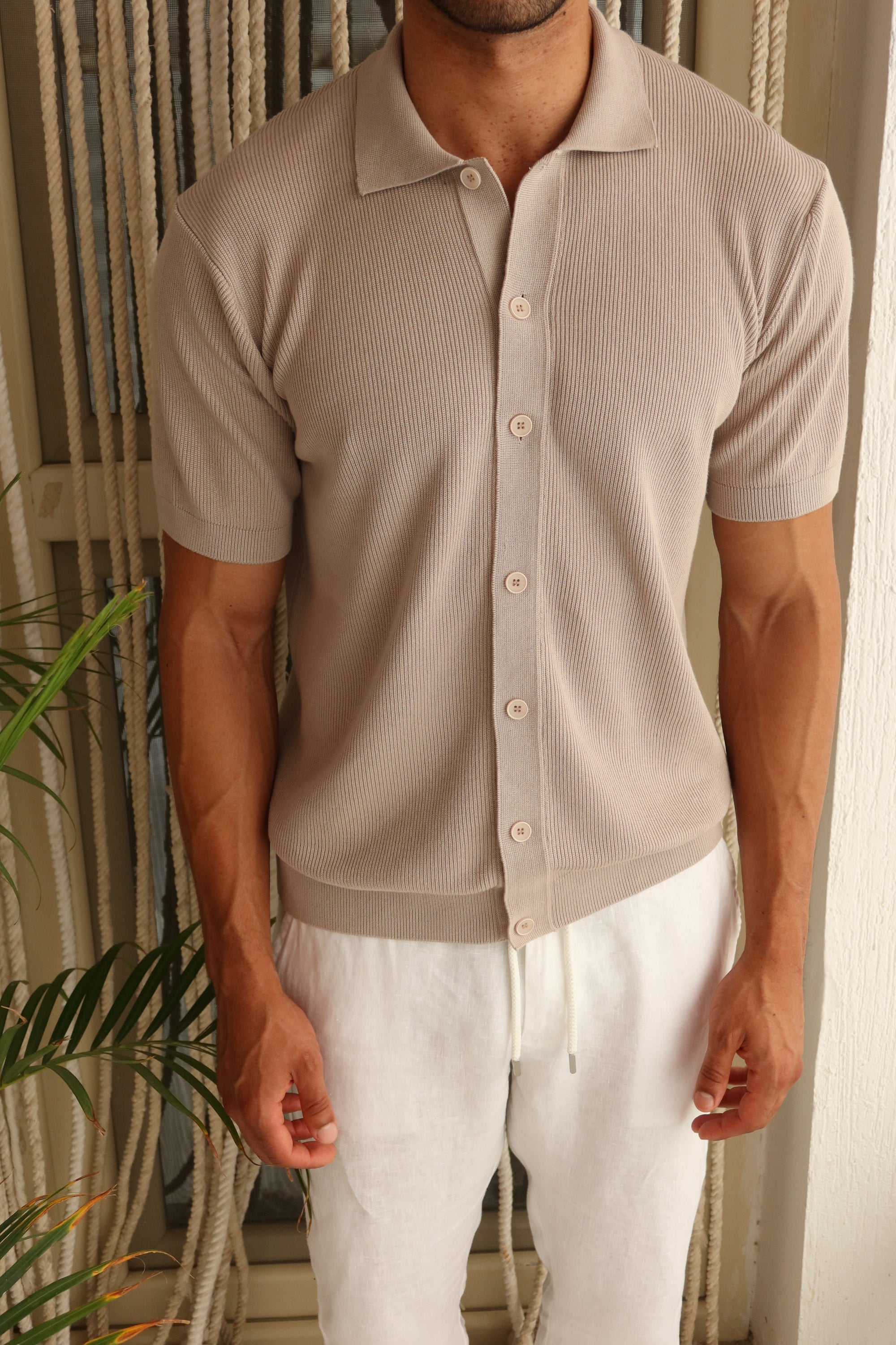 Beige Knit Button Up Shirt