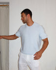 Sky Blue Knitted Two Tone T-Shirt