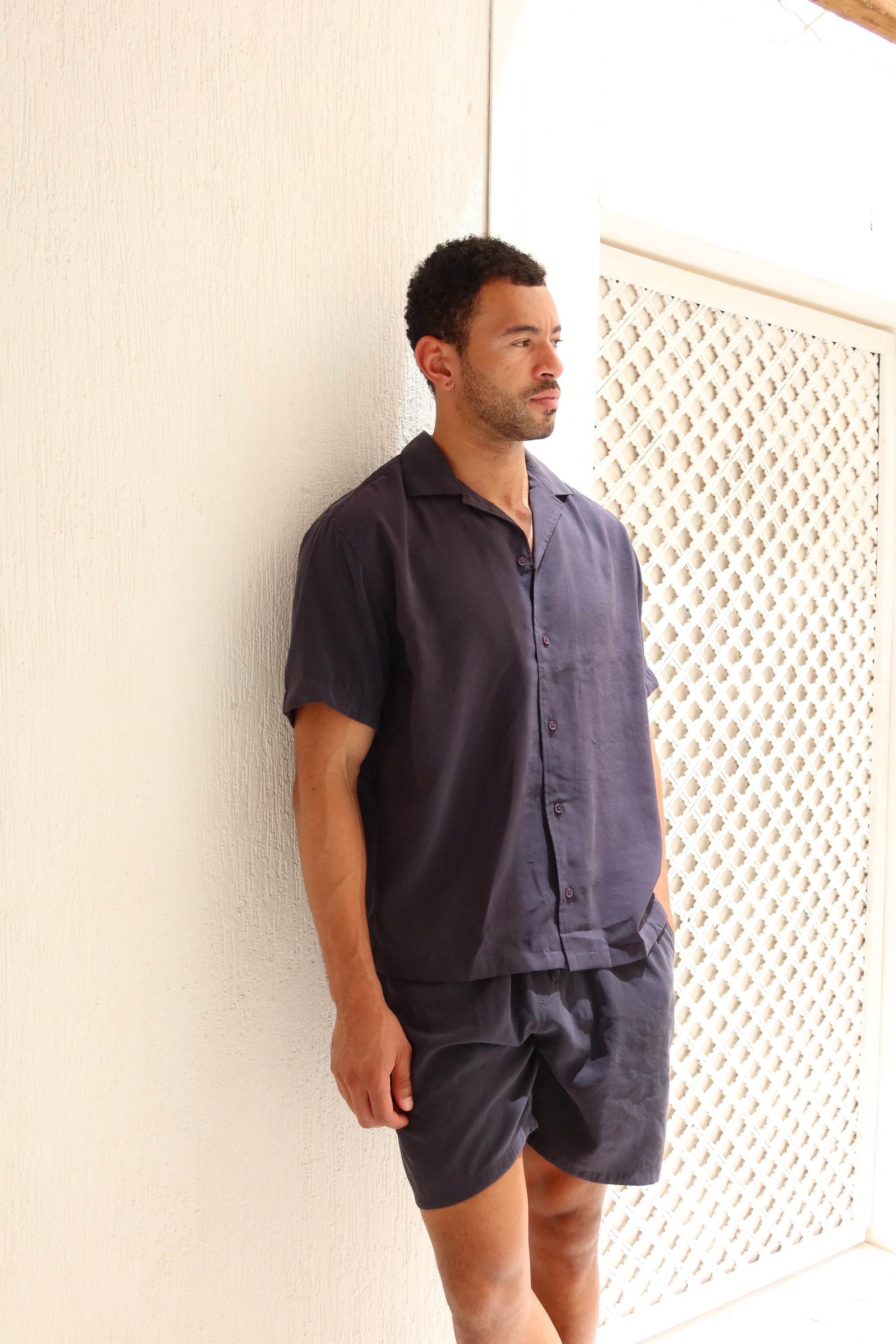 Navy Tencel Relaxed Shorts
